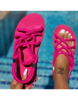 Large Size Women Sandals  Summer Flat Women's Shoes Black Hemp Rope Set Foot Beach Sandals Outdoor All-match Casual Slippers