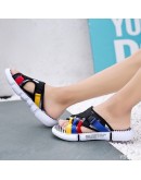  Men's Slippers Colorful Black Summer Mens Casual Canvas Loafers Shoes  Soft Platform Designer Shoes Chanclas Hombre