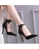  Sexy Black Bow Pointed Toe High Heels Sandals Shoes Woman Ladies Wedding Pointed Party Pumps Dress Shoes Large Size