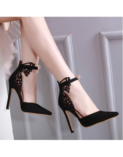  Sexy Black Bow Pointed Toe High Heels Sandals Shoes Woman Ladies Wedding Pointed Party Pumps Dress Shoes Large Size