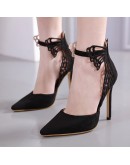  Sexy Black Bow Pointed Toe High Heels Sandals Shoes Woman Ladies Wedding Pointed Party Pumps Dress Shoes Large Size
