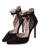  Sexy Black Bow Pointed Toe High Heels Sandals Shoes Woman Ladies Wedding Pointed Party Pumps Dress Shoes Large Size