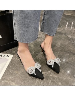 2023 Shoes for Women Summer Single Shoes Shallow Mouth  Pointed Rhinestone Butterfly High Heels Wedding Women's Sandals