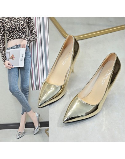 2023 Champagne Women Glossy Patent Extremely 9cm High Heels Pointed Toe Slip on Stiletto Pums Solid Formal Dress Shoes Plus
