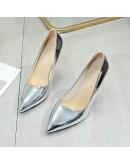 2023 Champagne Women Glossy Patent Extremely 9cm High Heels Pointed Toe Slip on Stiletto Pums Solid Formal Dress Shoes Plus