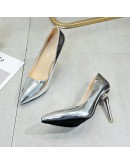 2023 Champagne Women Glossy Patent Extremely 9cm High Heels Pointed Toe Slip on Stiletto Pums Solid Formal Dress Shoes Plus