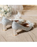  Crystal Bowknot Thick Heels Pumps Women 2023 Pointed Toe High Heels Shoes Woman Slip on Silver Party Wedding Shoes