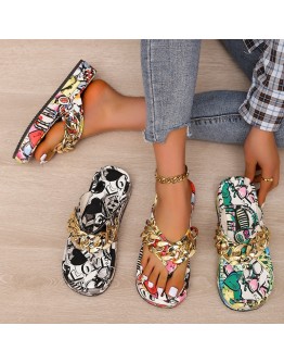  Women Summer  Cartoon Chain Flip-flops Sandal Slippers Woman's Flats Platform Sandals Casual Slippers Slides PU