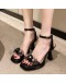  Flowers High Heels Sandals Women 2023 Summer Ankle Straps Platform Sandals Woman Square Toe Thick Heel Pumps Party Shoes