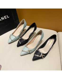 2023 Fashioon Shoes For Women Cute Blue Comfortable Office High Heel Shoes Lady  Sweet Spring Slip On High Heel Pumps