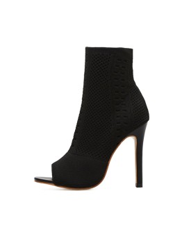 Chelsea Boots Ladies Open Toe Short Boots Elastic Boots Small Hole Hollow Out Breathable Dress Women Boot Pumps Autumn Shoes