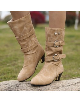 Boots Women Mid Length Boots Thick Heel Mid Heel 43 Large Belt Buckle  Women Shoes Platform Boots  Zapatos De Mujer