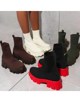 Autumn Socks Middle Boots Women Boots Slip on Western Ankle Boots Platform Knitted Ladies Woman  Female Booties Plus Size